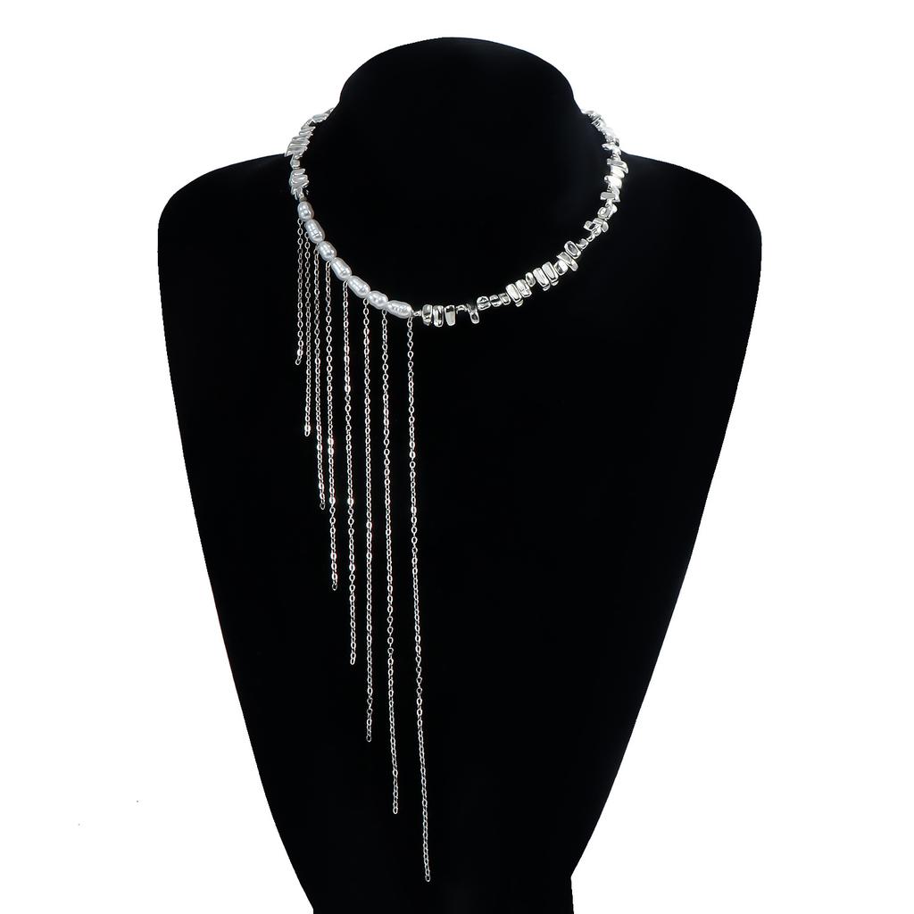 Wedding Party Jewelry Irregular Imitation Pearl Choker Necklace for Women Tassels Chain Gift