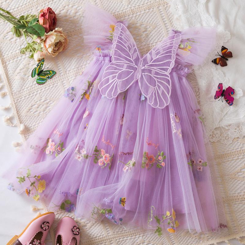 Fashion Toddler Girls' Butterfly Wing Tulle Dress Embroidered Floral Party Dress