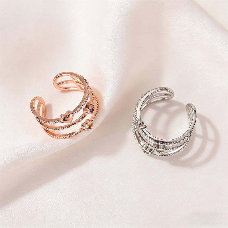Fashionable women's simple multi-layer hollow heart personalized temperament versatile ring sweet anniversary commemorative ring