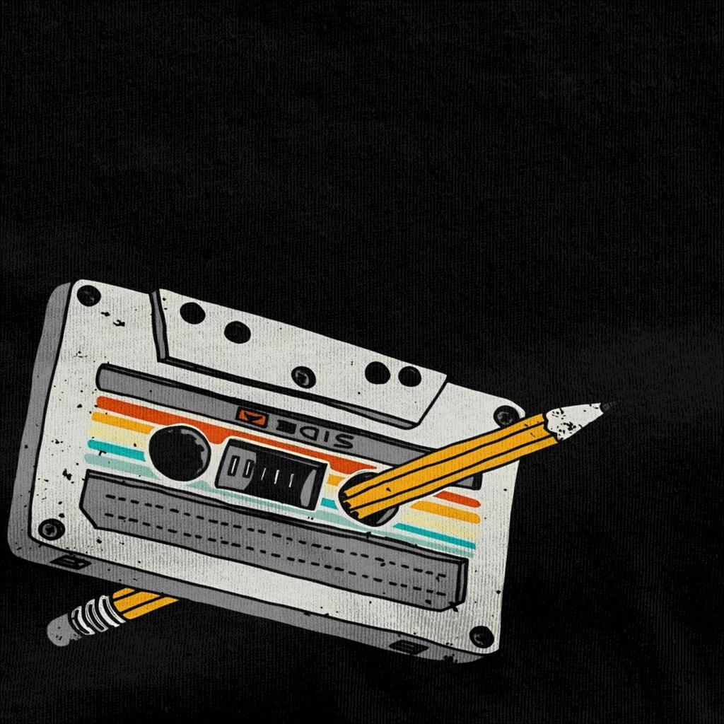 Cinta de Cassette de los 80 Lápiz Retro de los 80 Camiseta para Hombre Algodón Puro Camiseta Vintage Cuello Redondo Camisetas Manga Corta Ropa Talla Grande