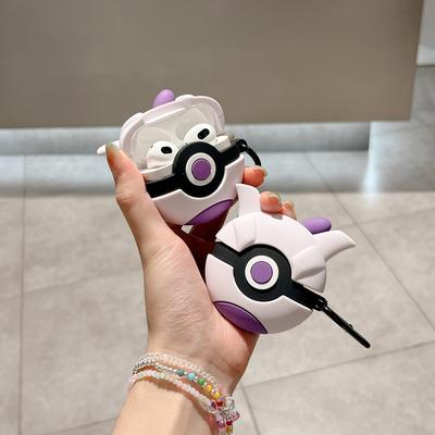 Beschermend siliconen hoesje voor Airpods 4 (2024) met Pokémon Mewtwo paarse bal, geschikt voor meisjes, vrouwen en kinderen.