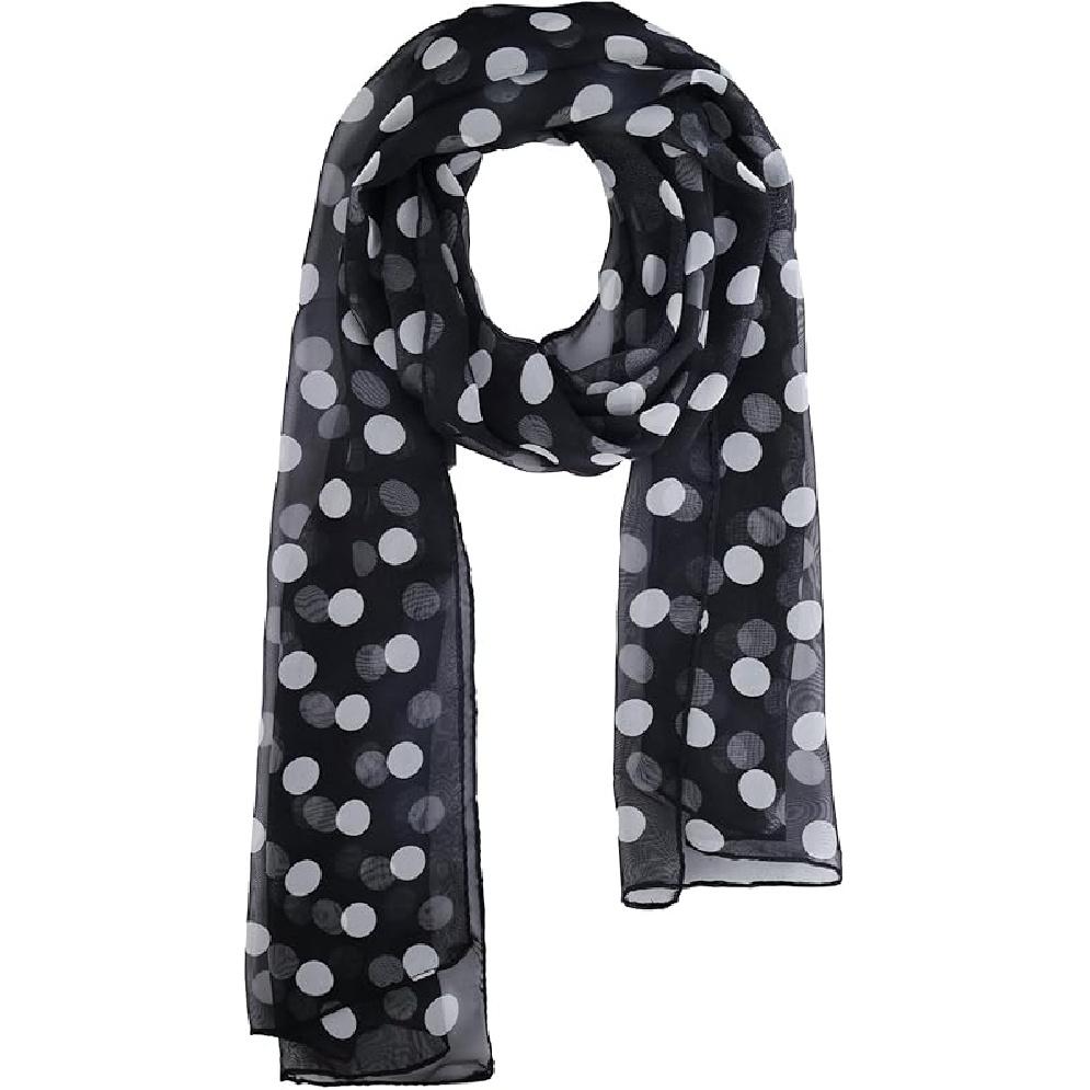 Red and Black Polka Dot 50s Chiffon Scarf Sheer Square Ribbon Neck Head Scarf for Women Fashion Headwrap Tie Scarves Polka Dot-black White