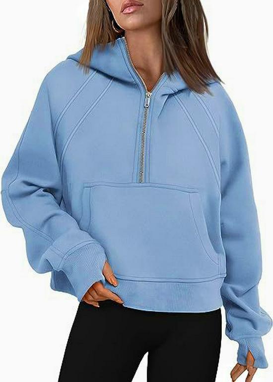 2023 Autumn/Winter Casual Sports Half-Zip Hooded Fleece-Lined Sweatshirt
