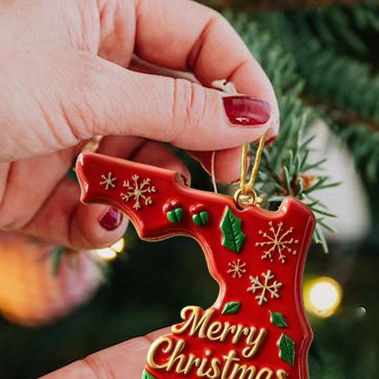 State Pride Christmas Pendant Merry Christmas In Golden Fonts U.S. States