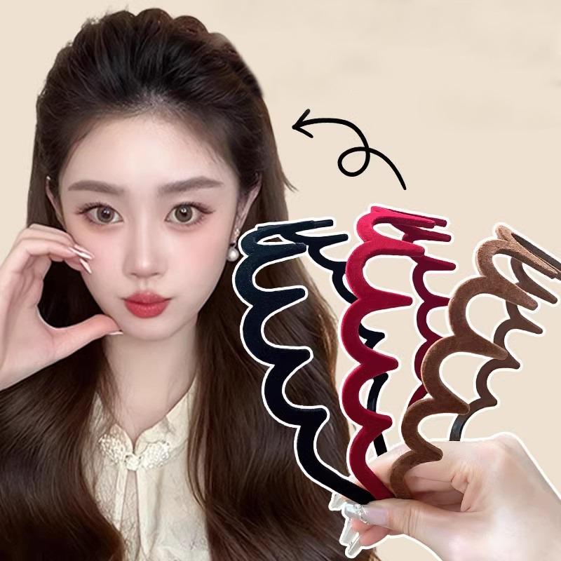 Flocking Plastic Teeth Headbands Fashion Wavy Headband with Combs Non-slip Velvet Hair Bands for Women Girls Hair Accessories