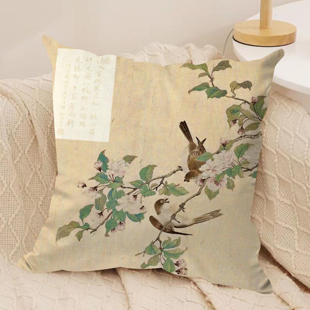 Chinese Floral Print Cushion Cover, All-Season Universal & Machine Washable, Home Living Room Sofa Pillowcase