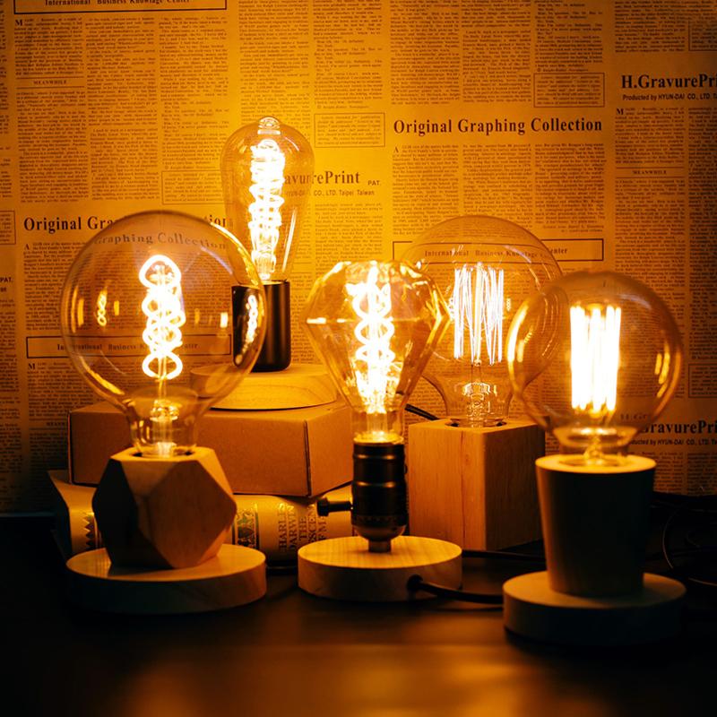 Modern Wood Table Lamp Retro E27 Desktop Decorative Light Indoor Art Lamp Living Room Bedroom Decoration Wood Light Base EU Plug