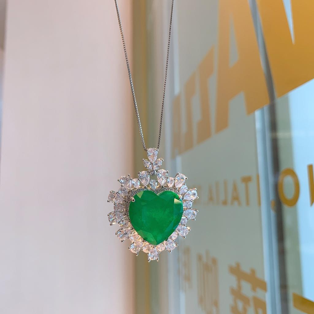 Cross Border Love Inlay Simulation Paraiba Pendant Emerald Necklace Jewelry