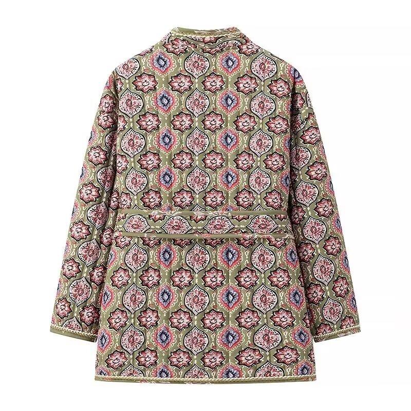 New autumn models, women's clothing, European and American style French design, fashionable and versatile casual style printed cotton-padded jacket