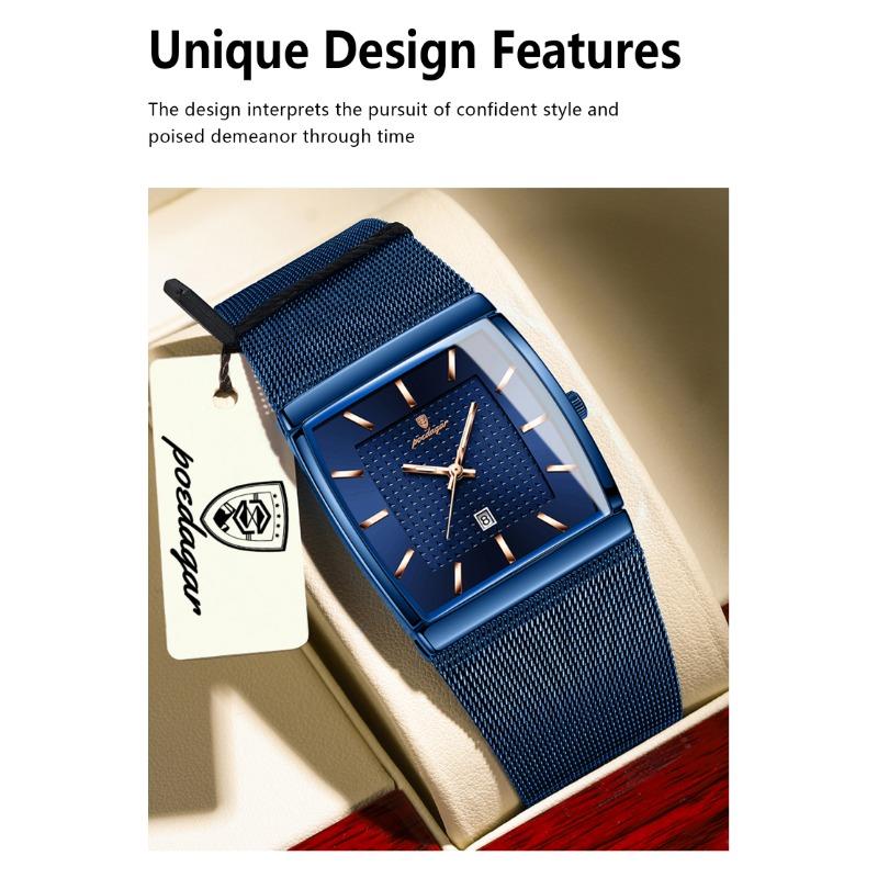 POEDAGAR Luxury Casual Men Clock Stainless Steel Mesh Date Waterproof Luminous Wristwatch Quartz Fashion Watches