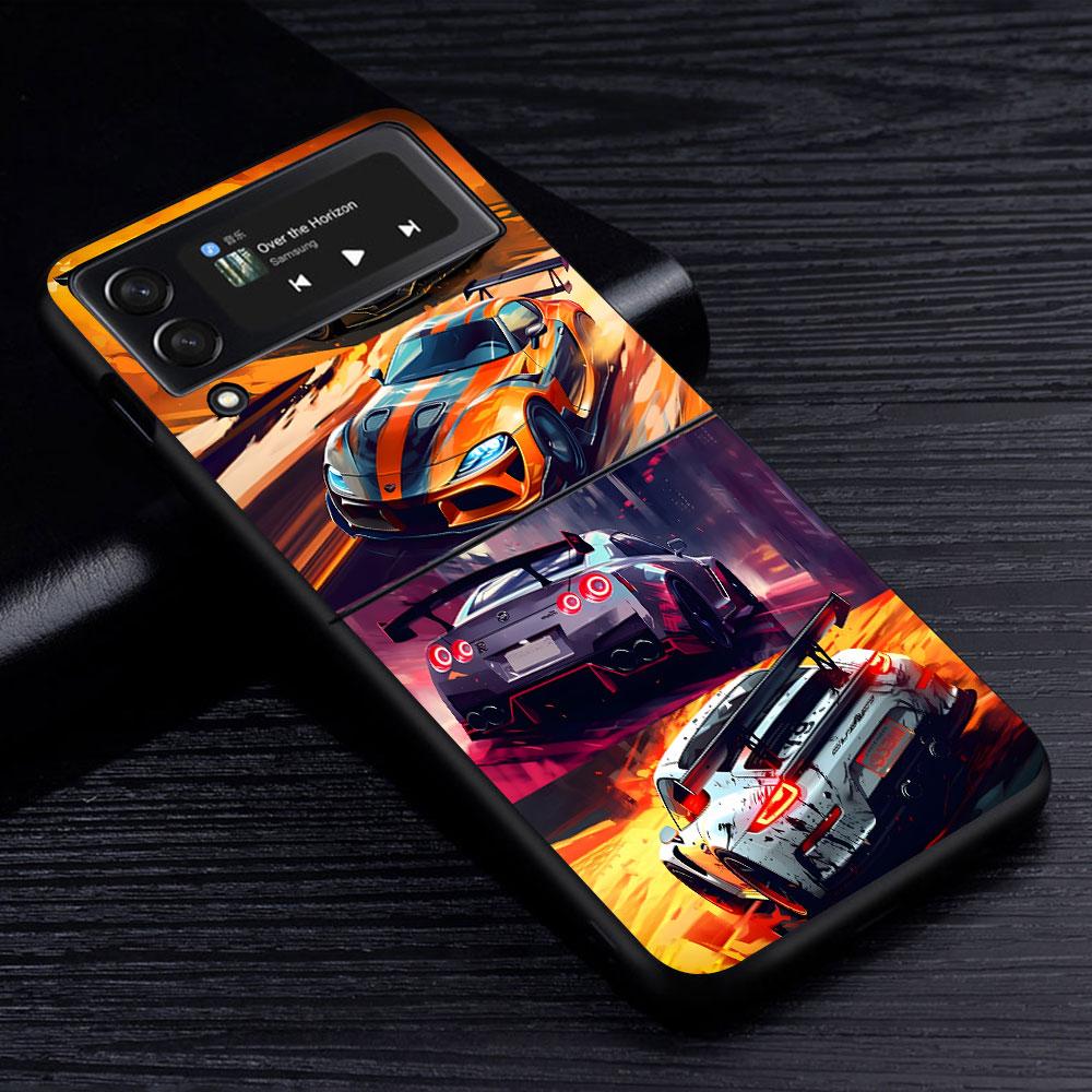 Cool Sports Car Case for Samsung Galaxy Z Flip4 Flip3 5G PC Hard Cell Phone Shell Z Flip 4 3 Black Coque Zflip4 Zflip3 Cover