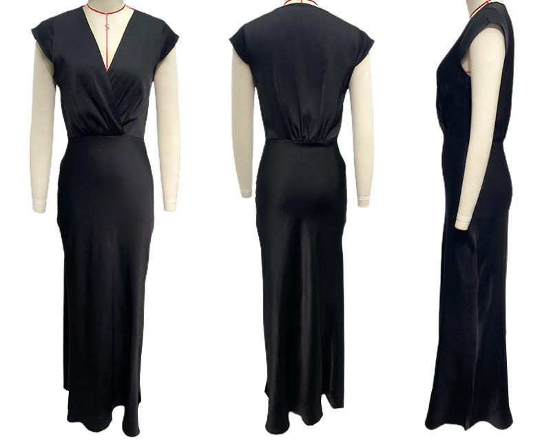 2024 Spring/Summer European & American Women's V-neck Satin Fishtail Evening Gown