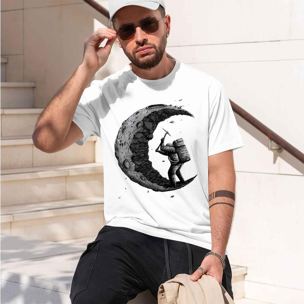 2026 New Model Unisexs Summer 100 Cotton Fashionable Casual Sports Loose Landing Pattern Printed Round Neck Short Sleeved Tshirt