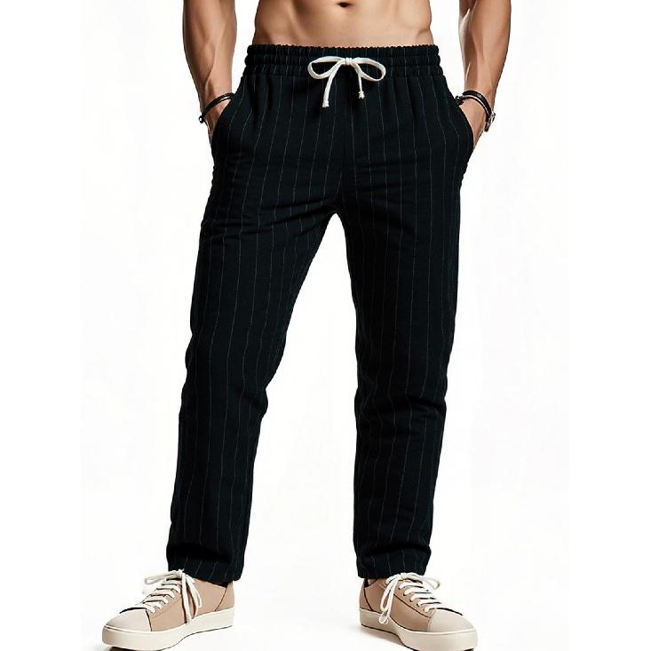 2026 casual versatile striped cotton-linen loose breathable fashion sports men's pants