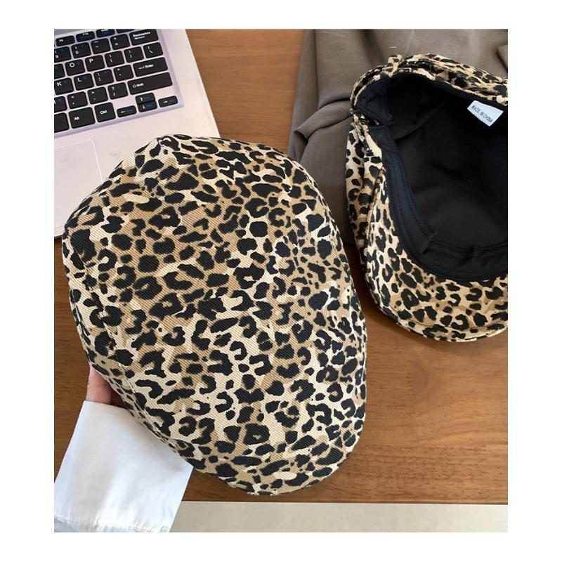 Women S Retro Leopard Print Beret Duckbill Cap Summer Thin Stylish