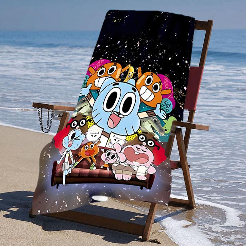 proof beach towel with a The Amazing World of Gumball1 pattern - soft,absorbent,quick-drying,machine washable - perfect for swimming,camping,bathing