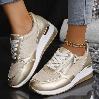 Sneakers con Zeppa Moda Taglie Forti per Donna Oro Argento Piattaforma Scarpe Sportive Donna Leggere Traspiranti Casual Scarpe da Corsa