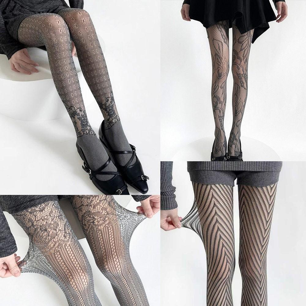 Personality Thin Floral Lace Tights Sexy Breathable Hollow Out Pantyhose High Elastic Silk Pantyhose Daily Wear