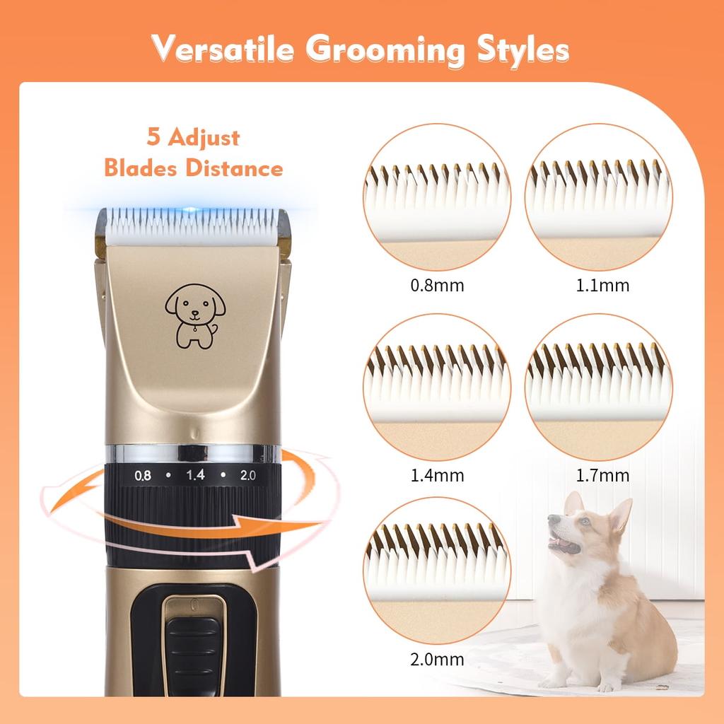 Dog Clippers Cordless Pet Grooming Kit with LED Power Display,Dog Paw Trimmer For Grooming, Low Noise Trimmer, Dog Nail Trimmers 