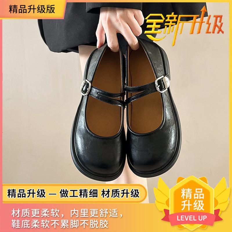 Shallow Mouth Mary Jane Shoes Women's 2025 Spring and Autumn Retro Round Head Low Heel Single Shoes Wind Uniform Small Leather Shoes
