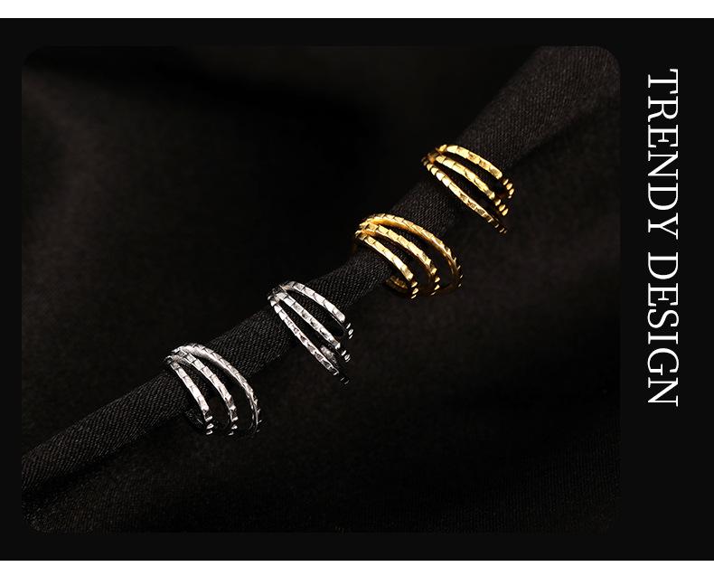 Banyan Tree S925 Silver Korean Trend Three-Layer C-Shaped Earrings - Simple, Elegant Style for Women