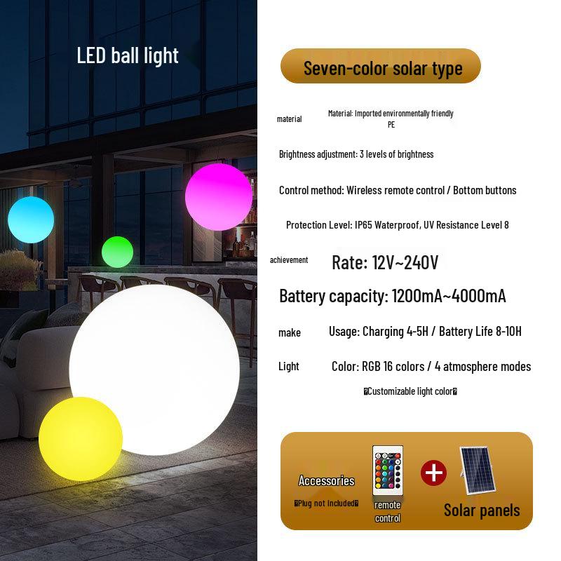 LED Luminous Round Ball Lights: Waterproof, Wireless Remote, Seven-Color Lawn Decorations