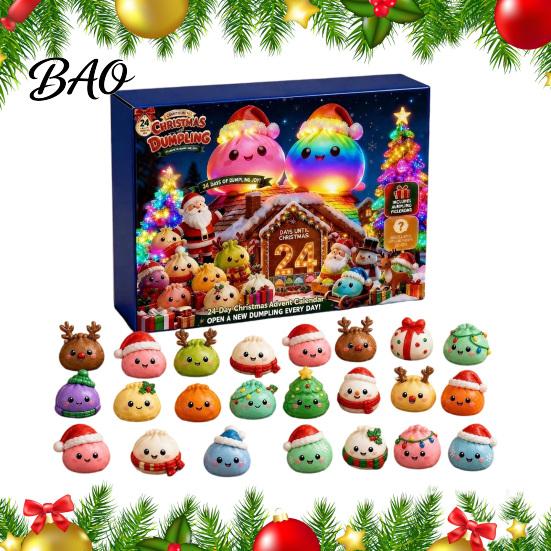 Christmas Gift for Adults 2026 Squeeze Toy Advent Calendar, 24-Day Dumpling Bun Fidget Stocking Stuffers Kids Countdown Box, Soft TPR Stress