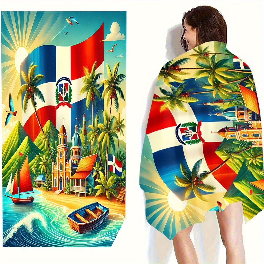 Dominican Republic Beach Towel - National Flag Palm Tree Ocean Art, Caribbean Vibe, Soft Microfiber, Multiple Sizes
