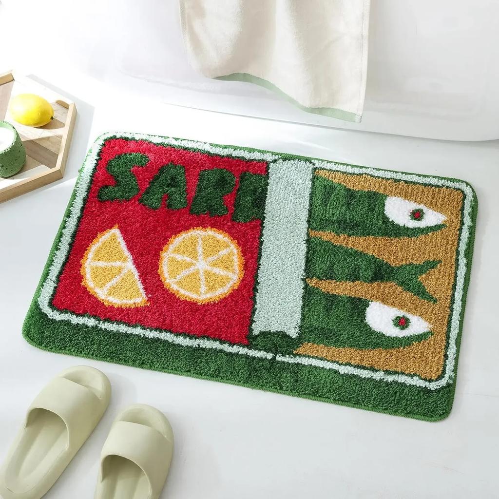 Orange and Blue Sardine Can Welcome Mat Non‑Slip Rug for Cute Kitchen Home Decor