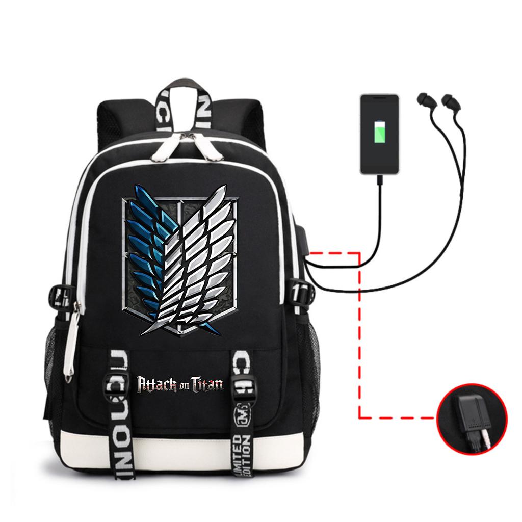 Anime Backpack Outdoor Male And Female Students Headphones Schoolbag Usb Backpack