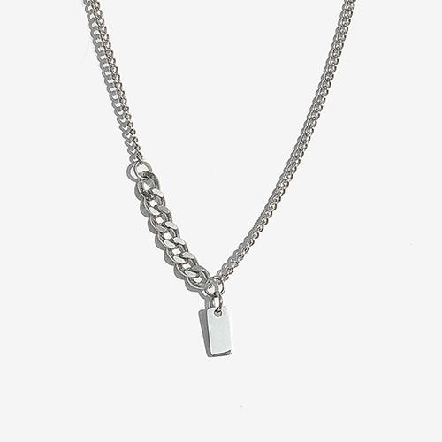 Rush Off Surgical Steel Two Flow Chain Necklace - Square Pendant