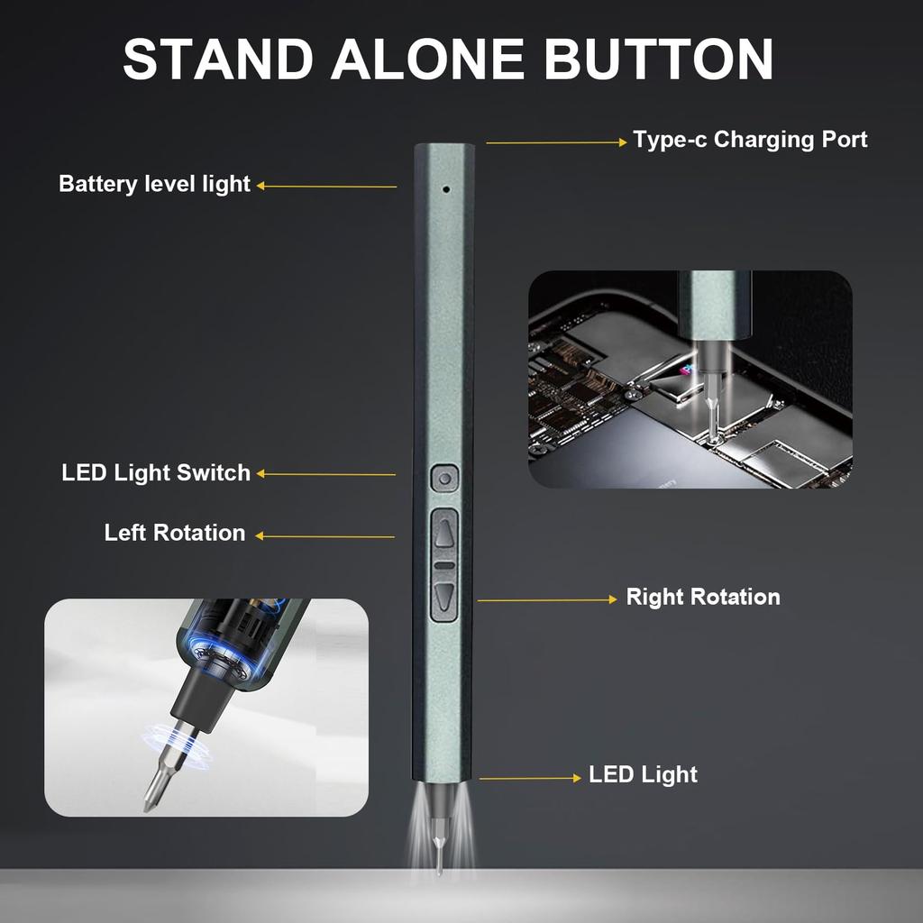 AMZDIGI Electric Precision Screwdriver Maximum Forward and Reverse LED for DIY Repair Tools 30-in-1 Set, 2-Level Torque, 3N.m, Pen-Shaped, Pop-Up