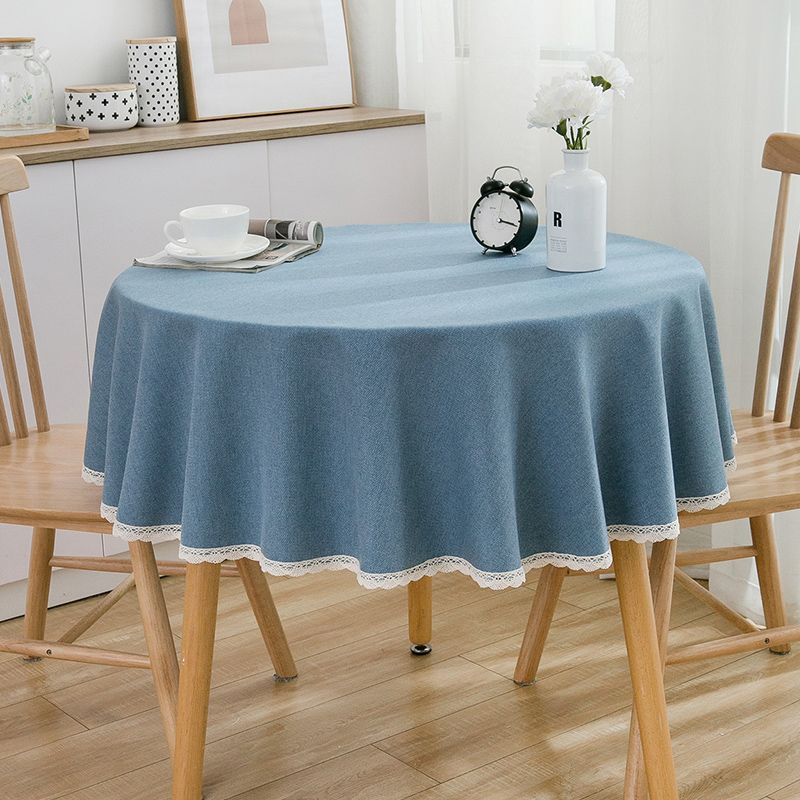 

Pure Color Cotton Linen Fabric round Tablecloth Thickened Large round Table Tablecloth Modern Simple Tablecloth Coffee Table Cover Towel Solid Color Blue Round 130cm (applicable Round Table 70-100cm)