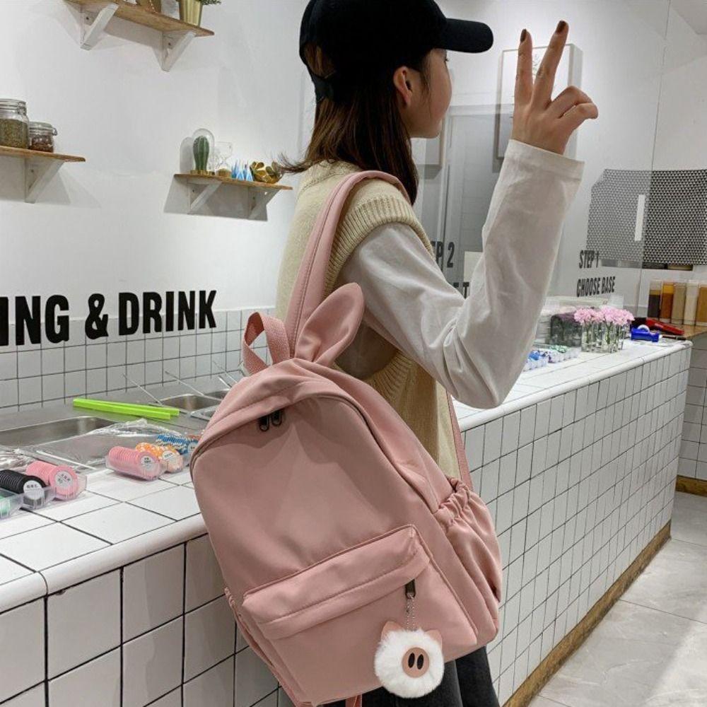 New Rabbit Ear Student Backpack Large Capacity Solid Color Women Backpack Adjustable Strap Lightweight Travel Bag Students