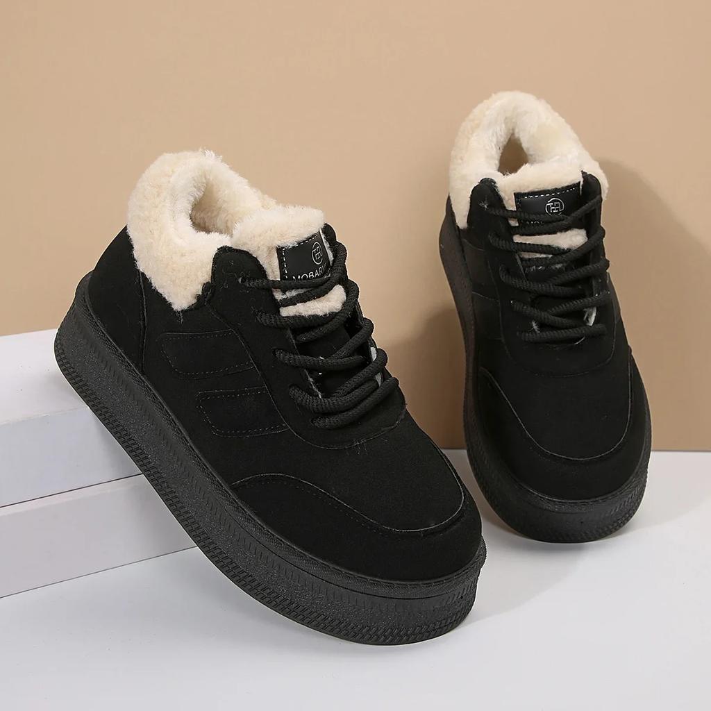 Women's Ankle Snow Boots Fur Suede Short Plush Platform Shoes Winter Casual Walking Sports Flats Comfortable Cotton Botas Mujer