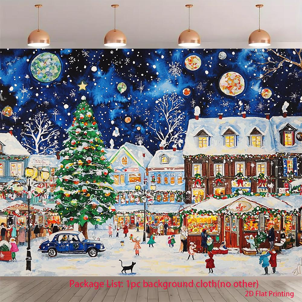 1Pcs Snowy Town Christmas Tree Stars Decoration Background Winter Backdrop For Photo Studio Photo Booth Party