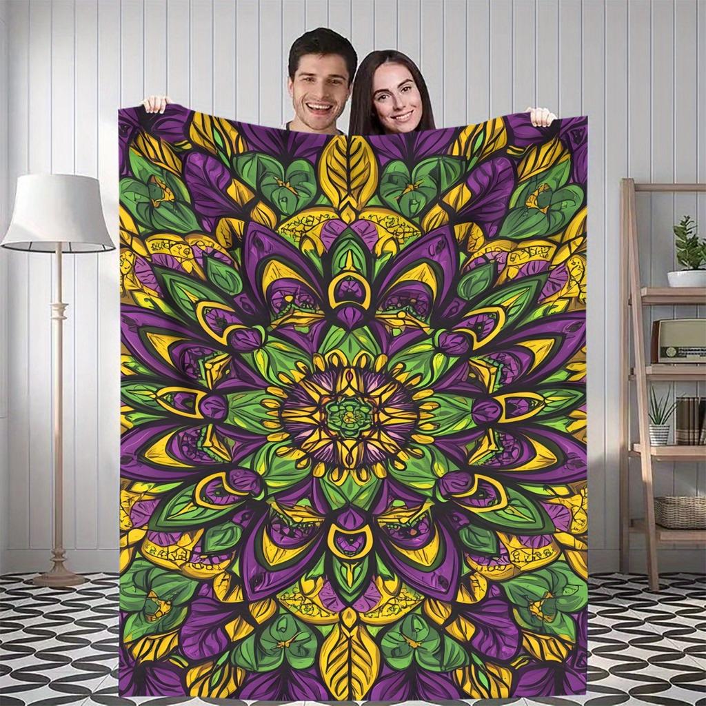 1pc Vibrant Abstract Floral Pattern Throw Blanket - Soft Flannel All-Season Warmth, Mixed Colors, Contemporary Geometric Design
