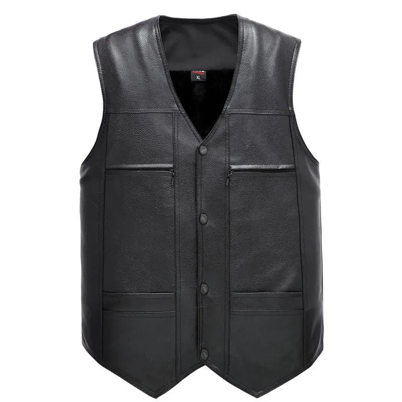 Winter Herren Plus Samt Dicke Lederweste Locker Warme Weste Weste Übergröße Jacke
