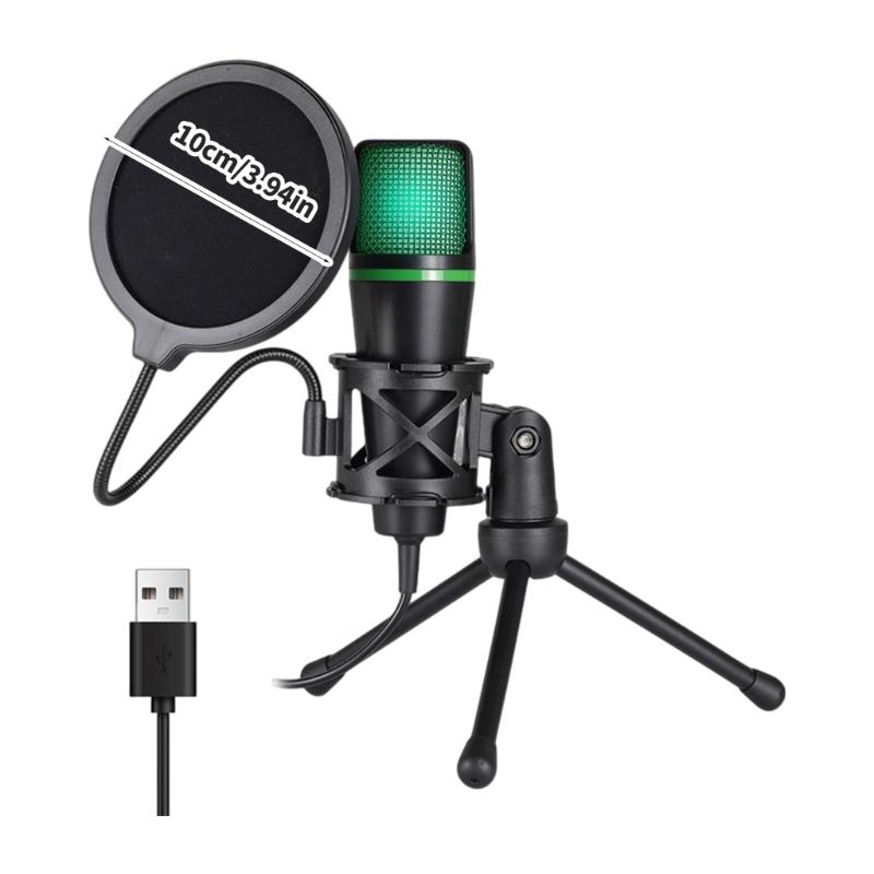 Portable USB RGBs Computer Microphones with Gains Control and Shock Absorption for Travel Bloggers Gamers and Streamers
