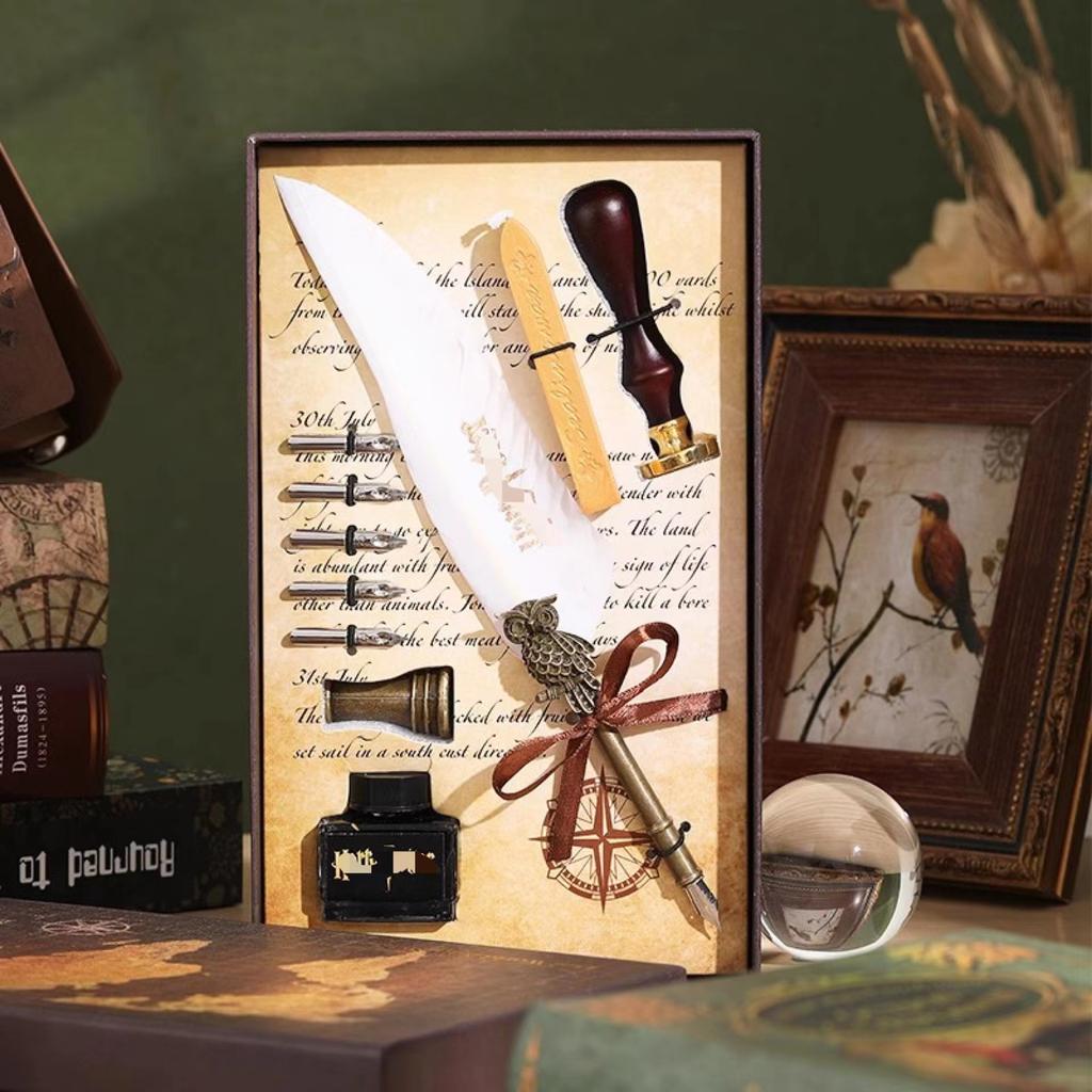 Veer Pen Uil Dip Pen Mechanische Tandwiel Inktzak Pen Geschenkdoos Verjaardagscadeau