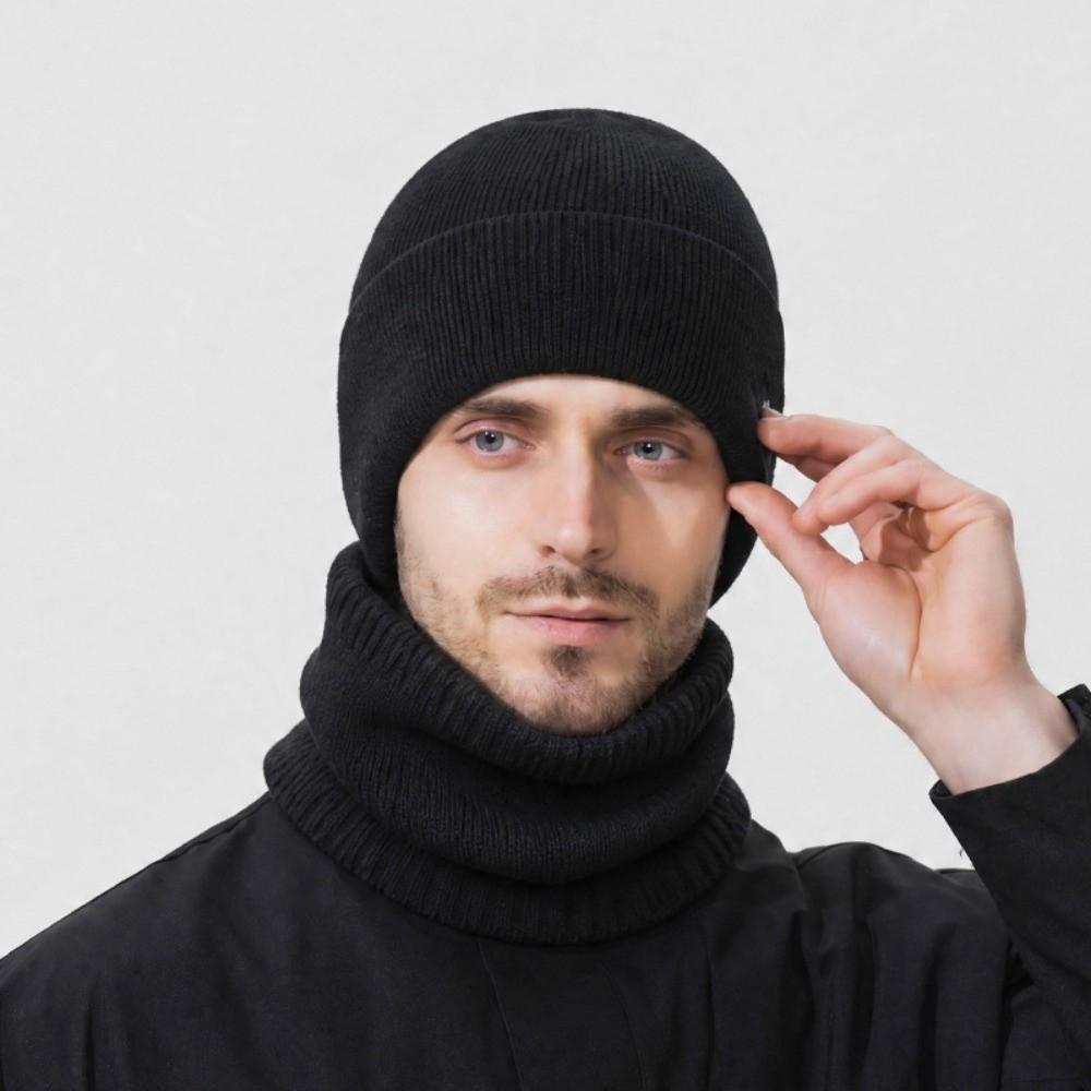 Stretch Knitted Winter Hat Solid Color Pullover Hat Neck Warmer  Outdoor Cycling Skiing