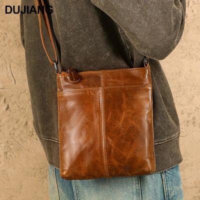 DUJIANG Men's Genuine Leather Multifunctional Crossbody Shoulder Bag - Large Capacity, Casual Commuting.