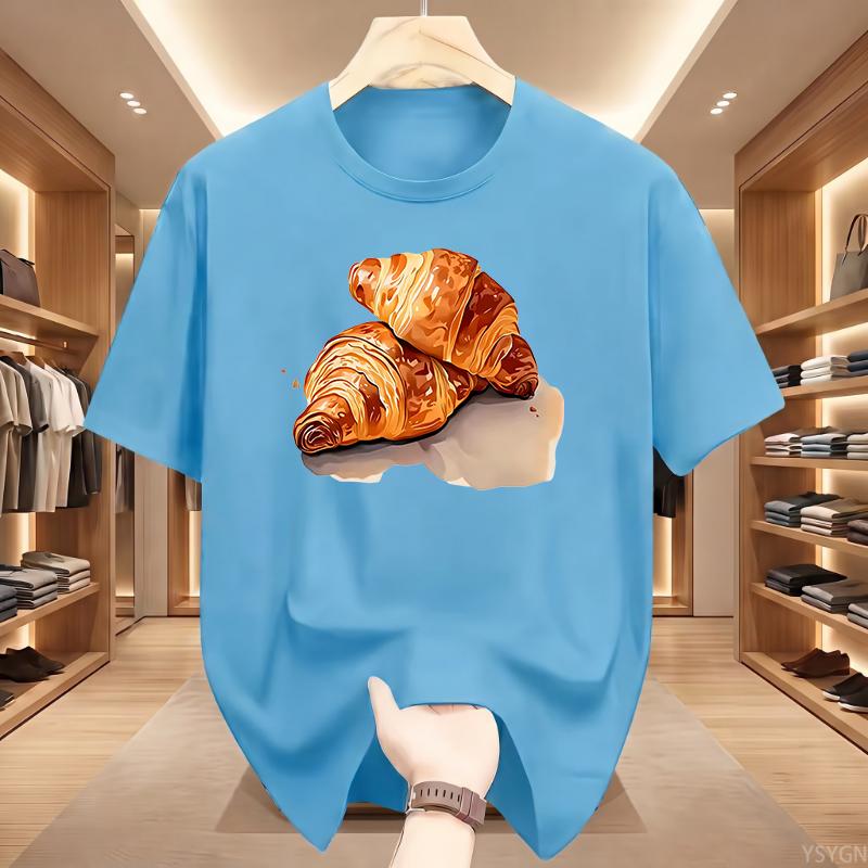 Funny Croissant Cat T-Shirt Novelty Cat Vs Croissant Meme Graphic Tee Short Sleeve Top Food Animal Tshirt Men Women