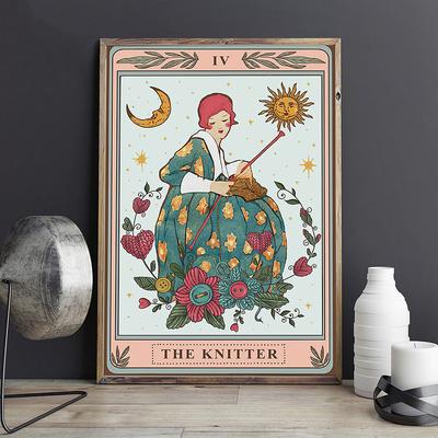The Knitter Tarot Card Poster Mythology Decor Wall Art Pictures Canvas Painting Sun Moon Flower Yarn Tarot Living Room Decor
