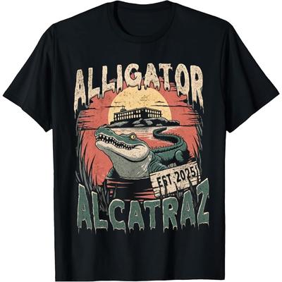 Funny Alligator Alcatraz T-Shirt - Cotton Crew Neck Tee, Casual Short Sleeve Knit Fabric Top