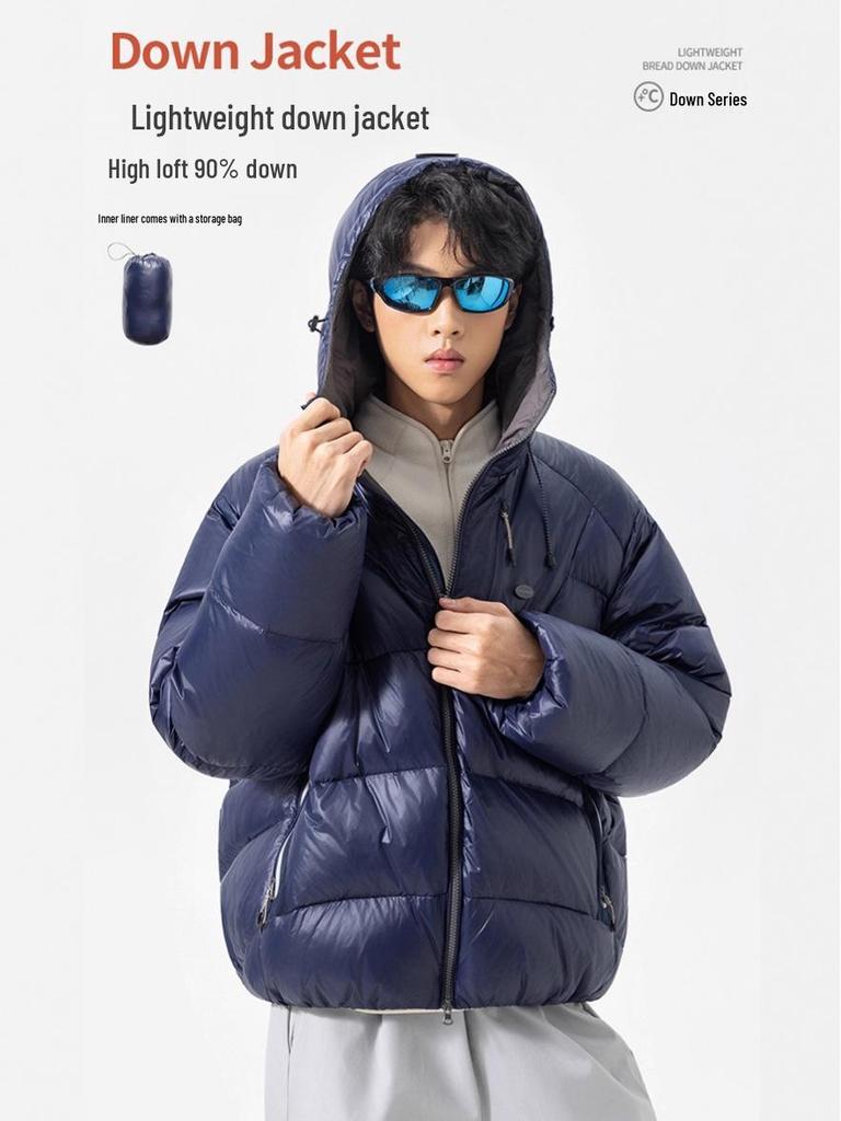 Men's Trendy Windproof Packable 90% Down Feather Puffer Jacket with Velcro Closure