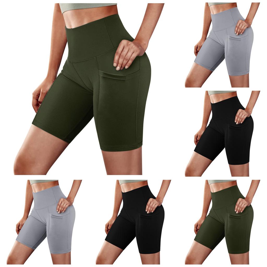 Women's Color Pocket Sports High Waist Yoga Shorts Casual Sports Quick Dry Shorts