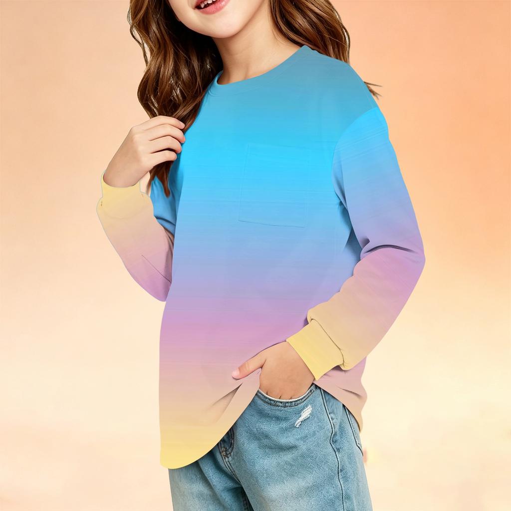 Kids Fashion Crewneck Long Sleeve Top with Print and Pocket