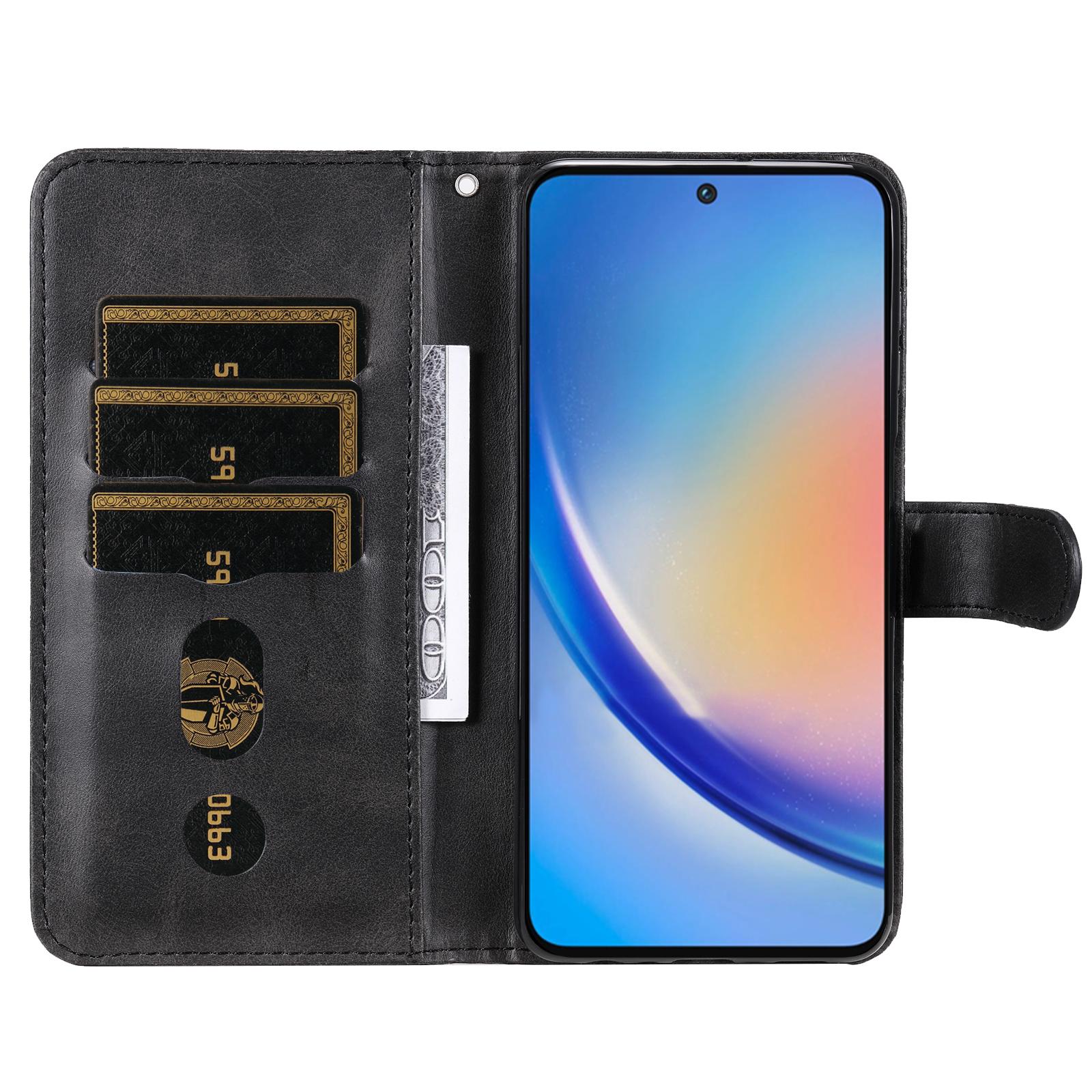 

For Samsung Galaxy A35 5G Leather Case Calfskin Zipper Wallet Black