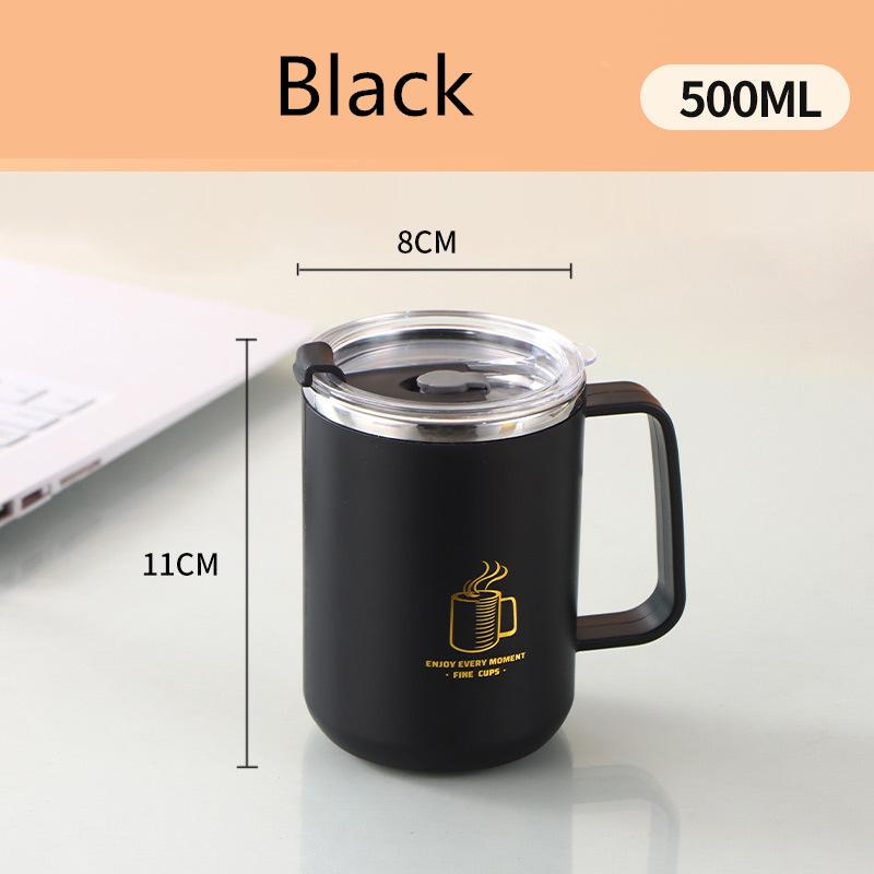 304 Double Stainless Steel Coffee Mug With Lid And Handle Thermal Insulation Cup 500ML
